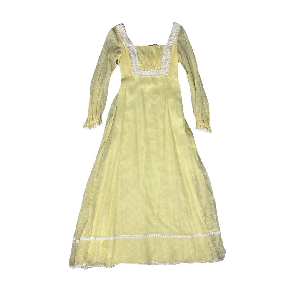 Vintage Sylvia Ann Yellow Swiss Dot Maxi Dress - Picture 5 of 15